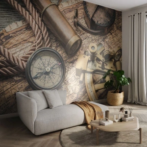 Självhäftande Fototapet Deluxe Sticker - Sätt ut kursen - Nautisk, Världskarta, Kompass - 200x140 cm