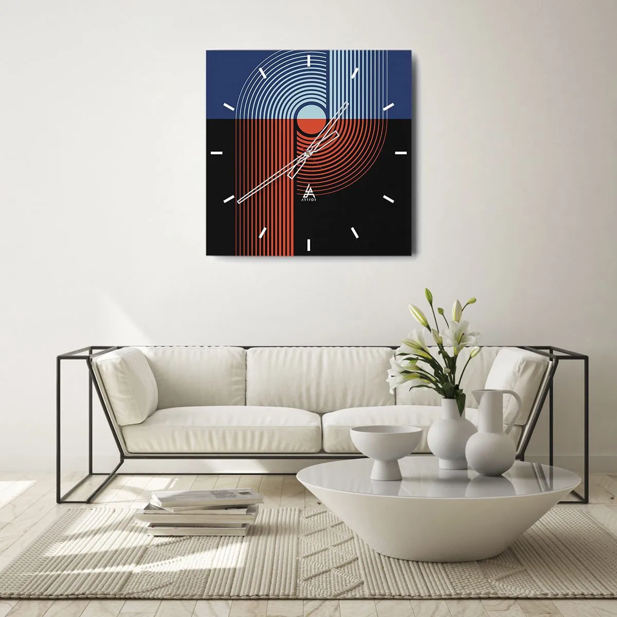 Väggklocka - Klocka på glas - I en geometrisk kläm - 30x30 cm