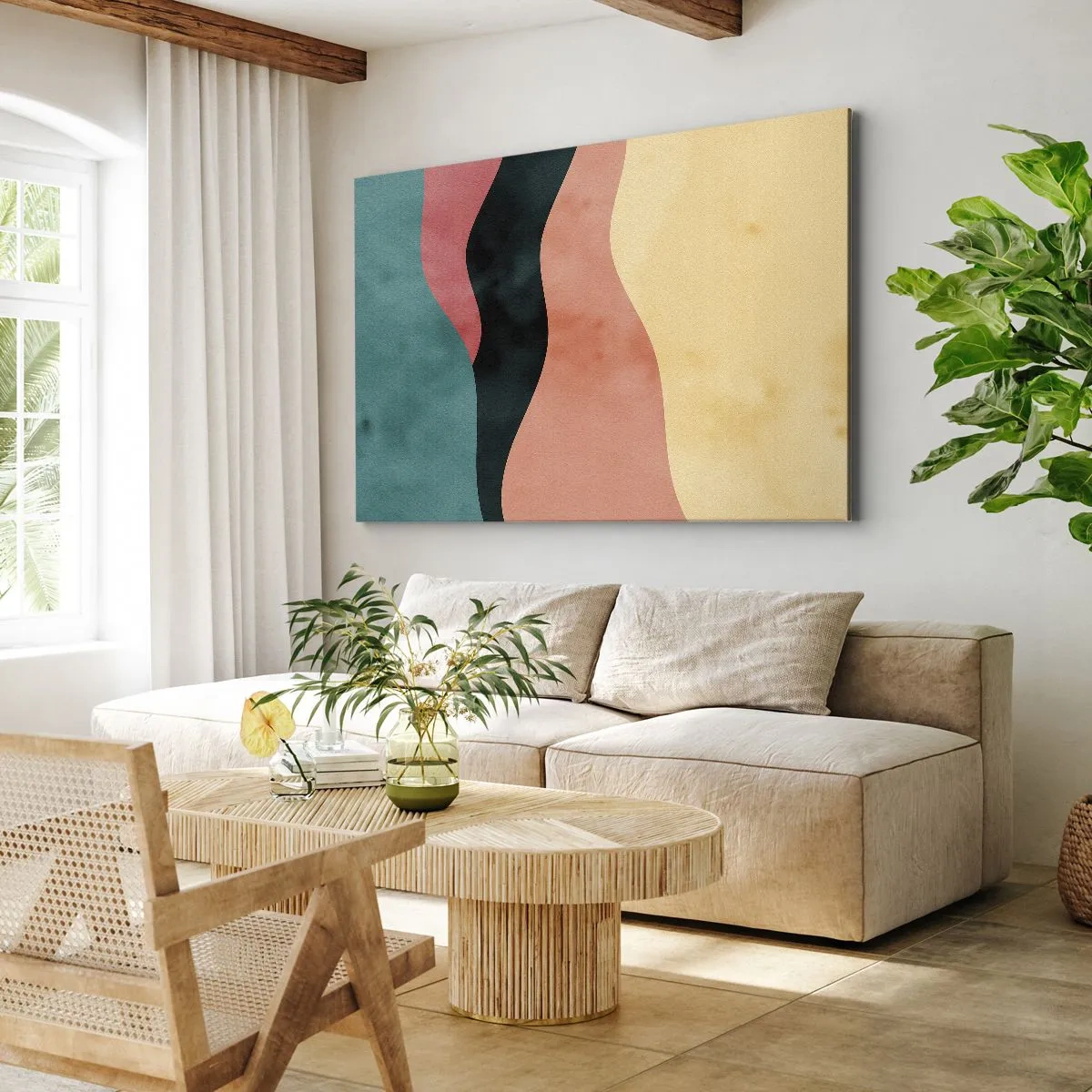 Canvastavla - Bild på duk - Abstrakta vågor i pastellfärger - 70x50cm - Enig oenighet - Modern väggdekoration för vardagsrum och sovrum ARTTOR