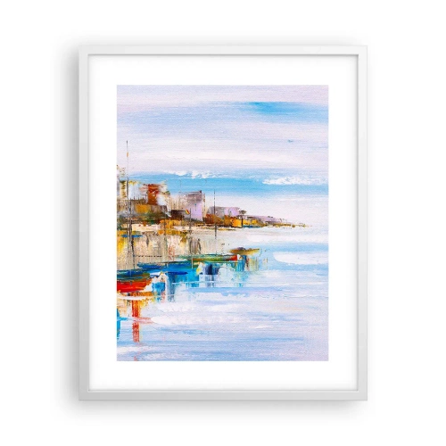 Affisch i vit ram - Flerfärgad urban hamn - 40x50 cm