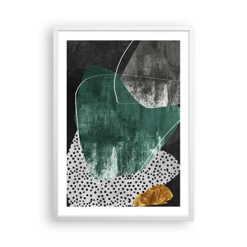 Affisch i vit ram - Färgstark abstraktion med en guldflinga - 50x70 cm
