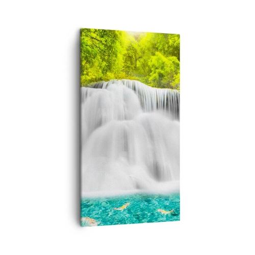 Canvastavla - Bild på duk - Skummande kaskad från grönt till azur - 45x80 cm