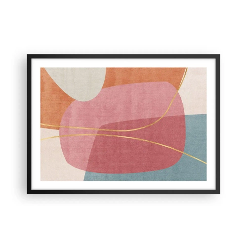 Affisch i svart ram - Pastellkomposition med guldtråd - 70x50 cm
