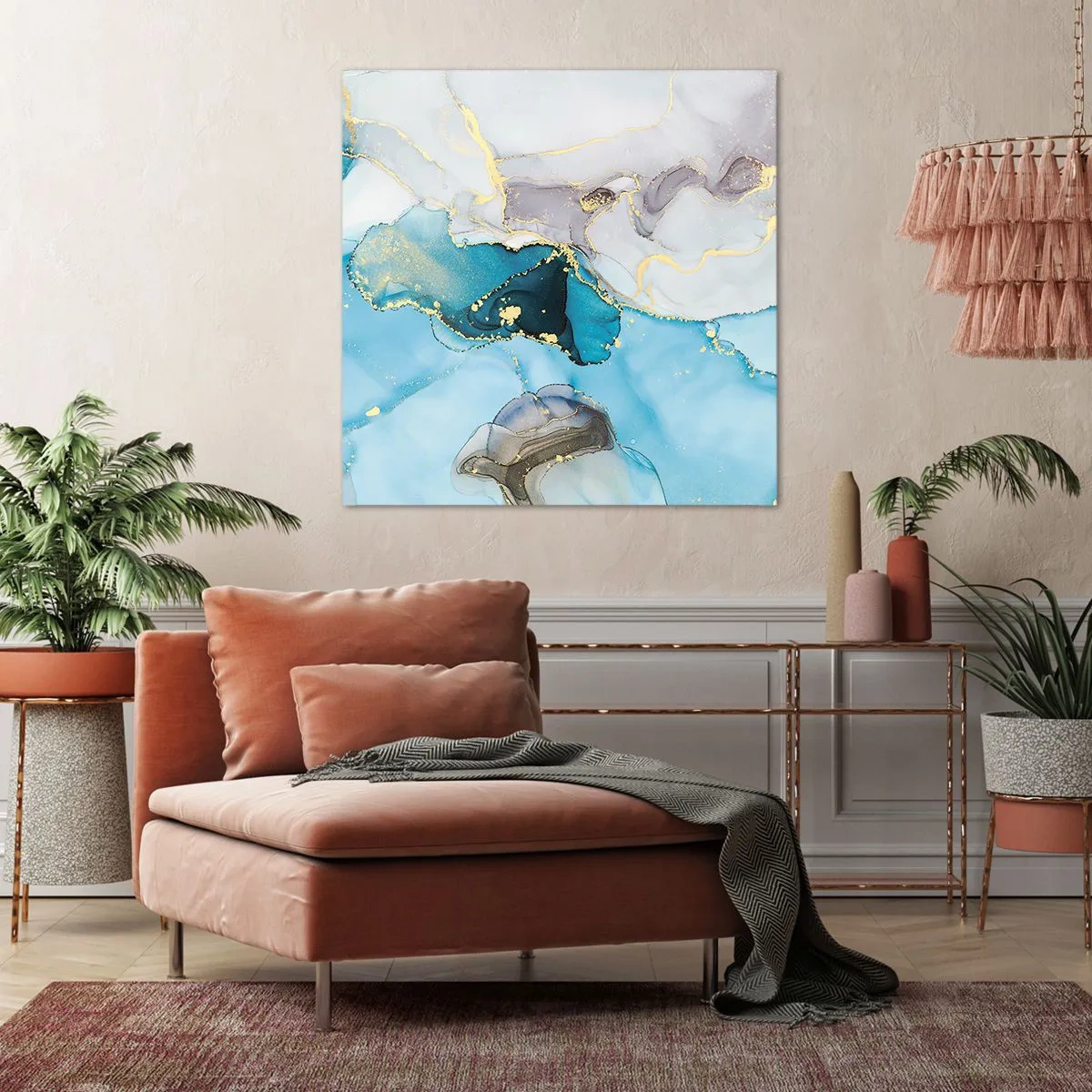 Canvastavla - Bild på duk - Studie över mötet mellan grå och turkos - 30x30 cm