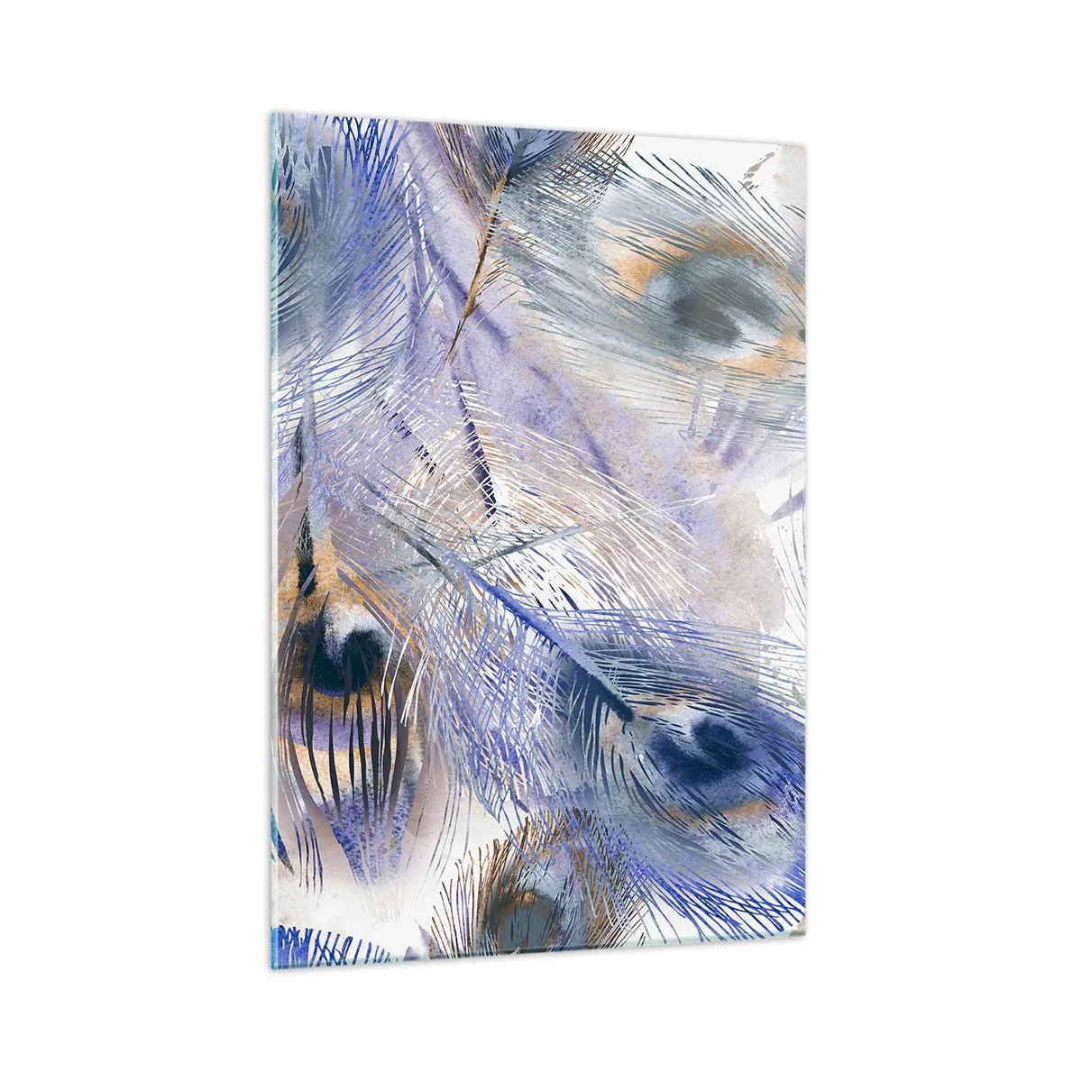 Glastavla - Bild på glas - Komposition med påfågelsfjädrar - 50x70 cm