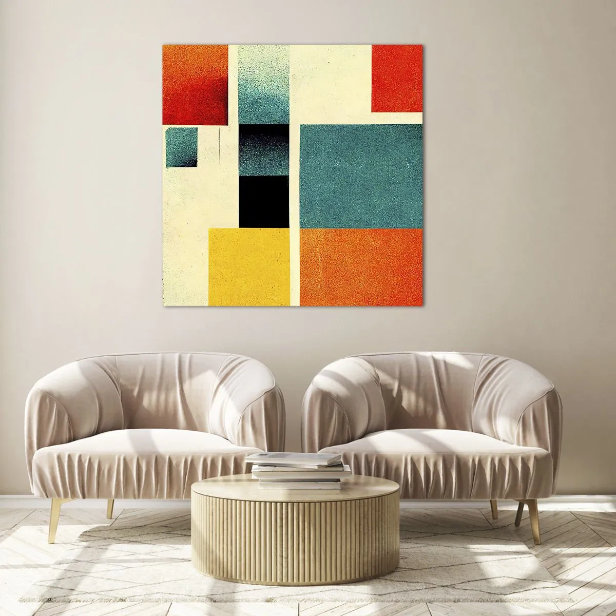 Glastavla - Bild på glas - Geometrisk abstraktion - bra energi - 50x50 cm
