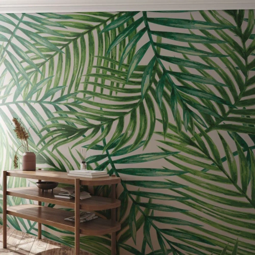 Fototapet Standard Eco - Under gröna baldakinen - Abstraktion, Palmblad, Kokosnötspalm - 200x140 cm