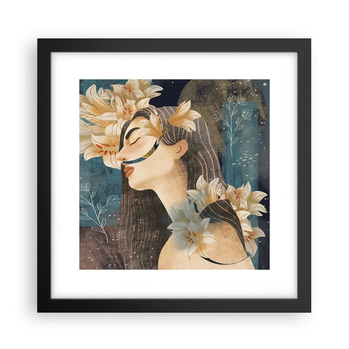 Affisch i svart ram - Sagan om drottning med liljor - 30x30 cm