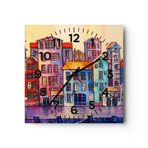 Väggklocka - Klocka på glas - En sagostad - 30x30 cm