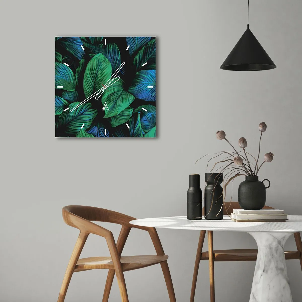 Väggklocka - Klocka på glas - I gröna folkmassan - 40x40 cm