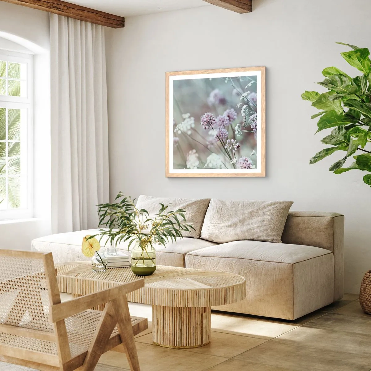 Affisch i ram av ljusek - Söta örtfiligraner - 60x60 cm