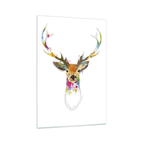 Glastavla - Bild på glas - Hjort badar i färg - 70x100 cm