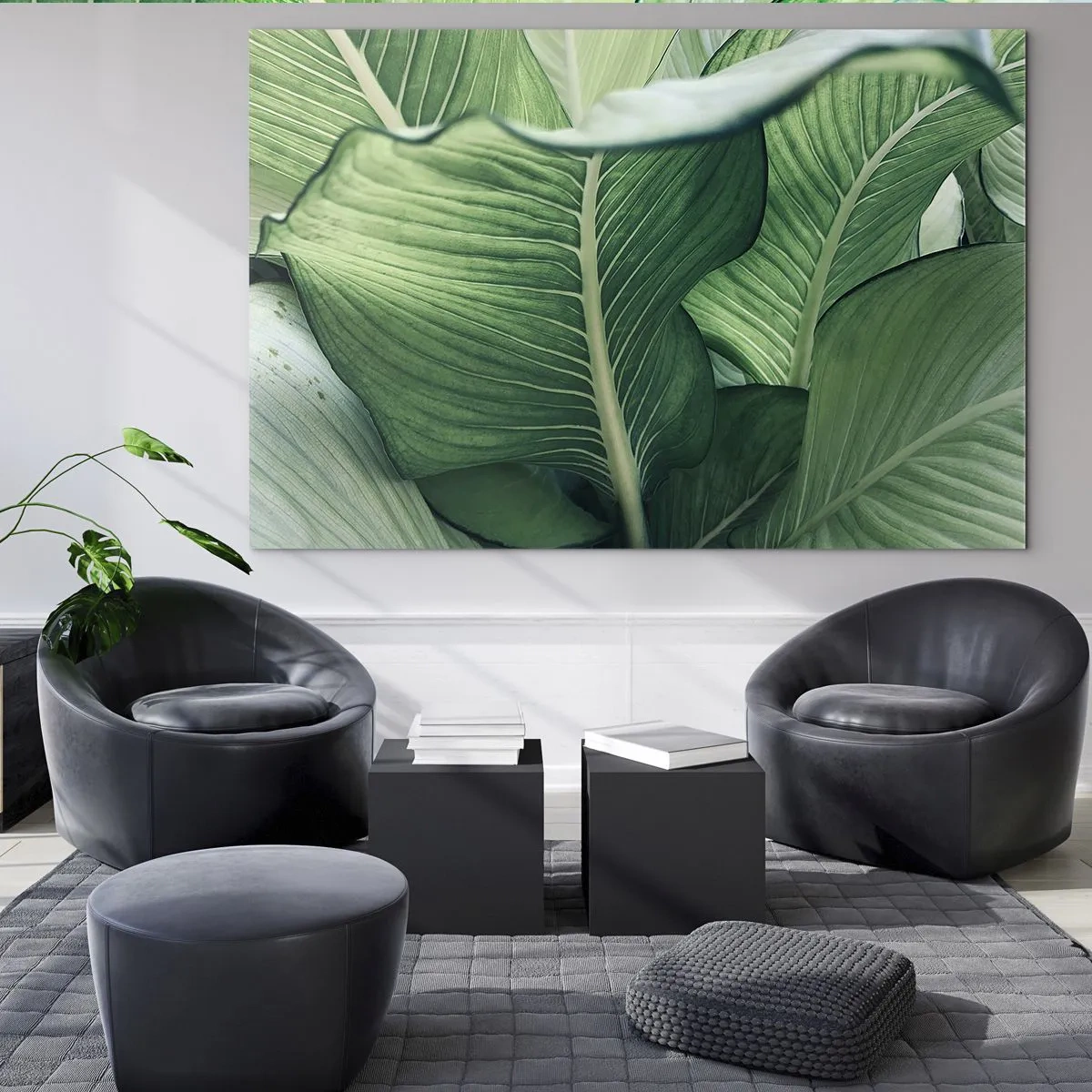 Glastavla - Bild på glas - Frodiga gröna blad i närbild och naturligt ljus - 70x50cm - Livet intensivt grönt - Modern väggdekoration för vardagsrum och sovrum ARTTOR