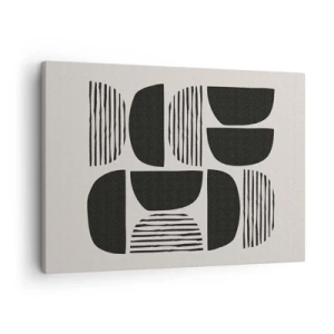 Canvastavla - Bild på duk - Geometri med halvcirklar och linjer i svart mot ljus bakgrund - 70x50cm - Arrangemang med halvor - Modern väggdekoration för vardagsrum och sovrum ARTTOR