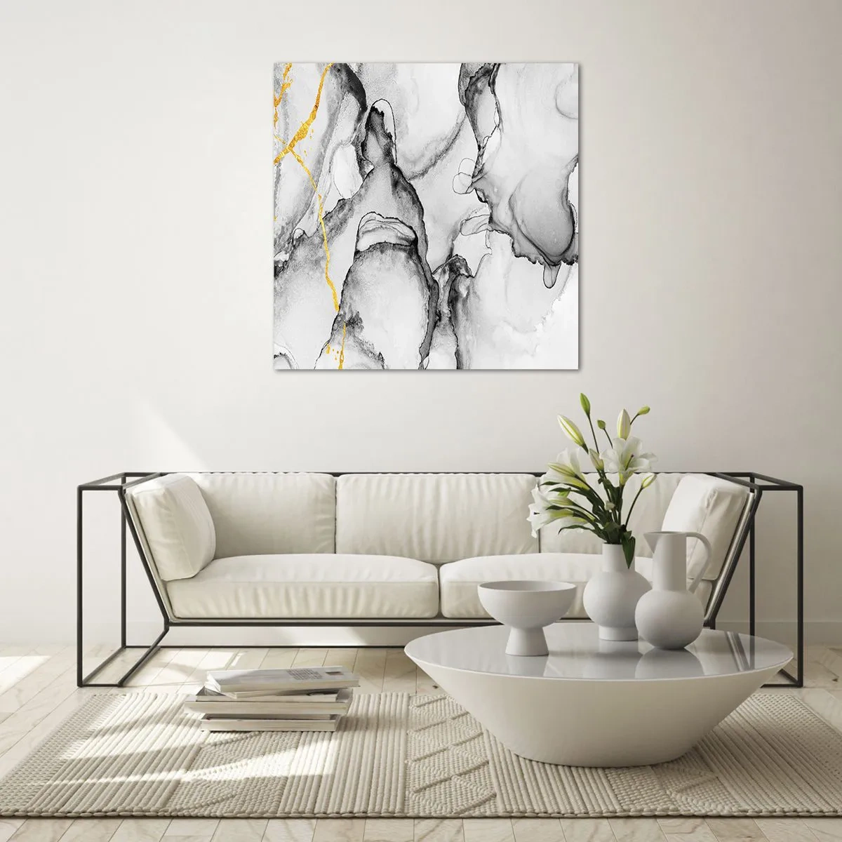 Glastavla - Bild på glas - Komposition med guldmotiv - 30x30 cm