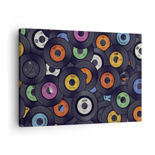 Canvastavla - Bild på duk - Färgglada vinylskivor staplade ovanpå varandra - 70x50cm - Klassikens färger - Modern väggdekoration för vardagsrum och sovrum ARTTOR