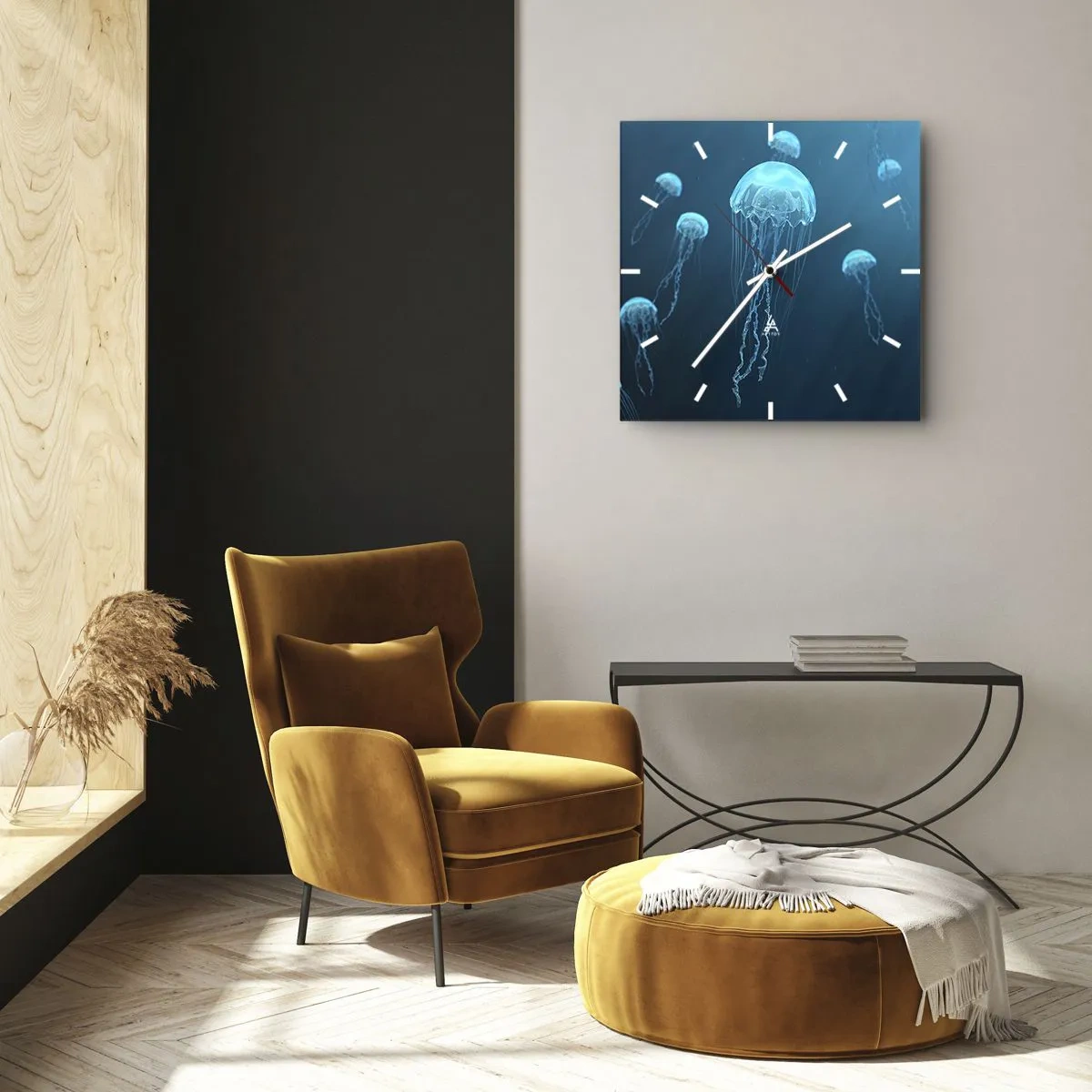 Väggklocka - Klocka på glas - Havets dans - 40x40 cm