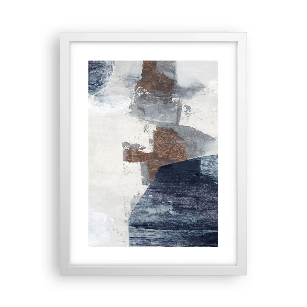 Affisch i vit ram - Blåbruna former - 30x40 cm