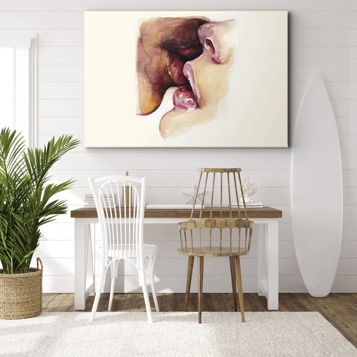 Canvastavla - Bild på duk - En akvarellmålning av en närbild av ett ansikte - 70x50cm - Som dag och natt, jord och himmel - Modern väggdekoration för vardagsrum och sovrum ARTTOR