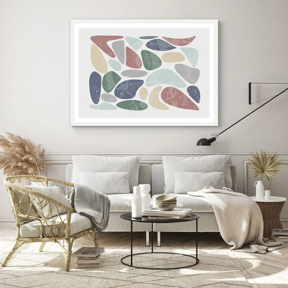Affisch i vit ram - Mosaik av pulveriserade färger - 91x61 cm