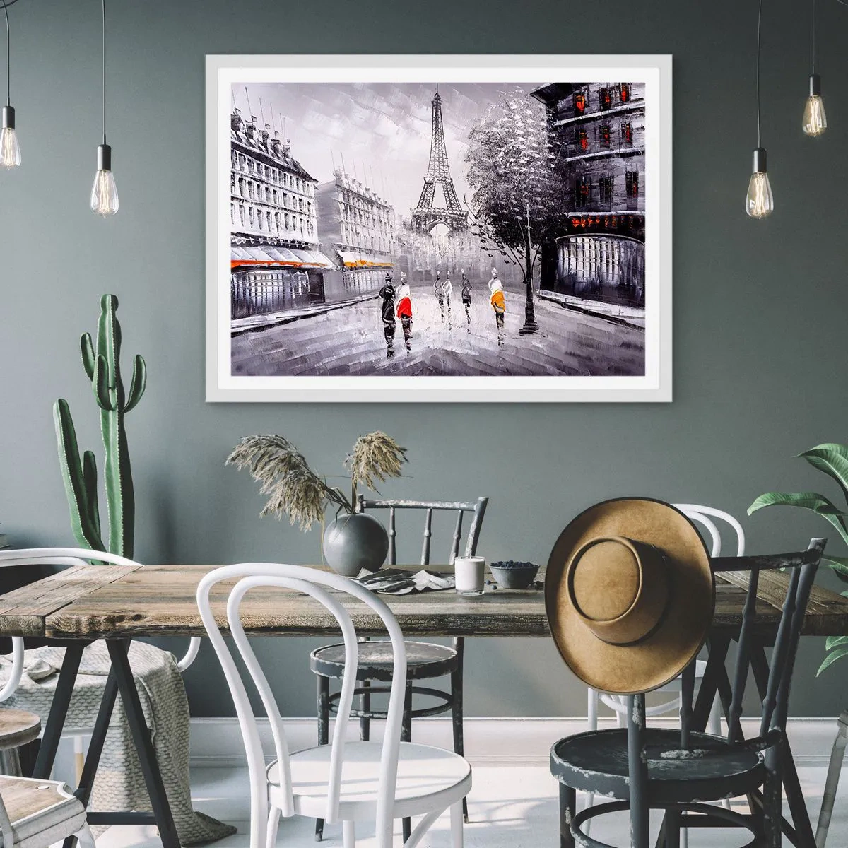 Affisch i vit ram - Promenad i Paris - 91x61 cm
