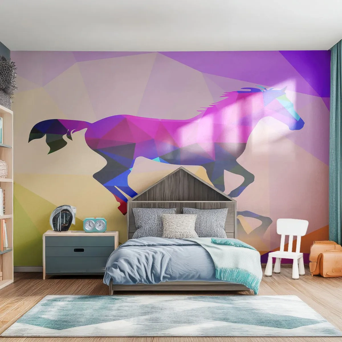 Självhäftande Fototapet Deluxe Sticker - Kubismen lever - Djur, Häst, Geometrisk figur - 250x175 cm