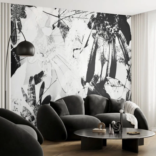 Fototapet Premium Canvas - Höst i negativet - Abstraktion, Blommor, Grafik - 250x175 cm