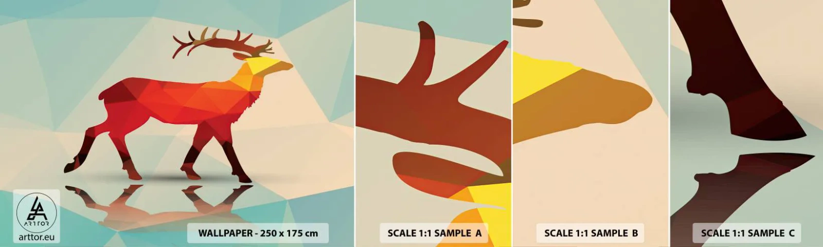 Provbit av självhäftande fototapet Deluxe Sticker - Geometrisk hjort - Djur, Rådjur, Geometrisk figur - 100x30 cm