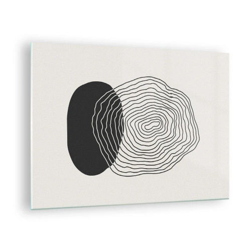 Glastavla - Bild på glas - Abstrakt mönster med svarta och vita ovaler och linjer - 70x50cm - Varaktighet och vibration - Modern väggdekoration för vardagsrum och sovrum ARTTOR