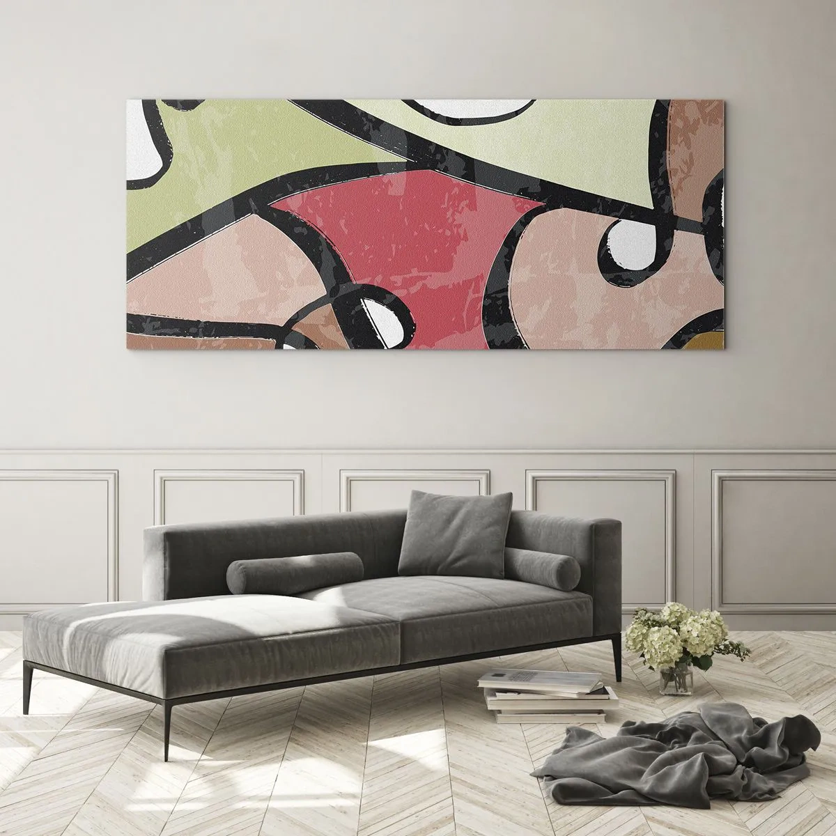 Glastavla - Bild på glas - Pirouetter bland färger - 100x40 cm