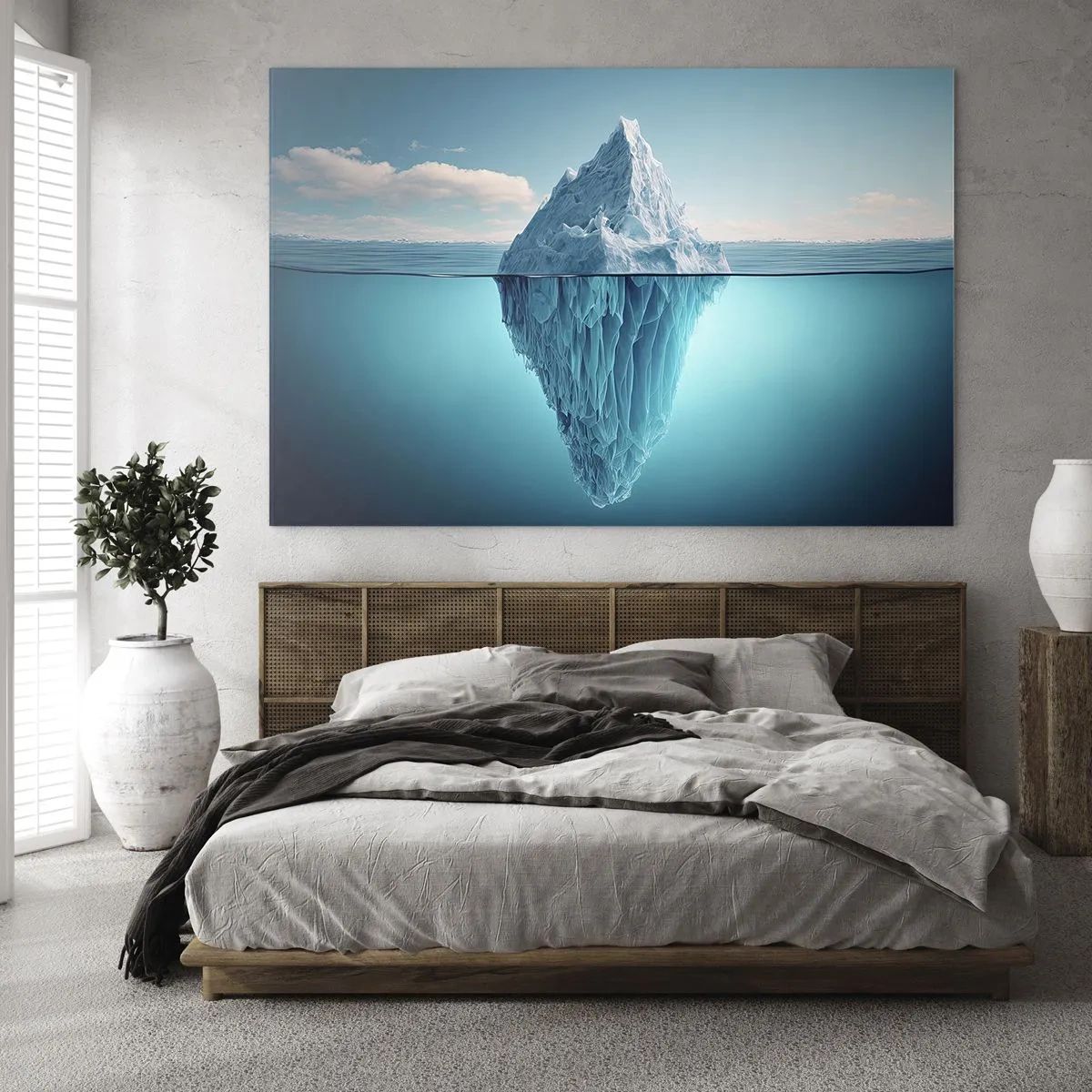 Glastavla - Bild på glas - Ett isberg som flyter i havet med en del av det synlig under vattnet. - 70x50cm - Isdrottning - Modern väggdekoration för vardagsrum och sovrum ARTTOR