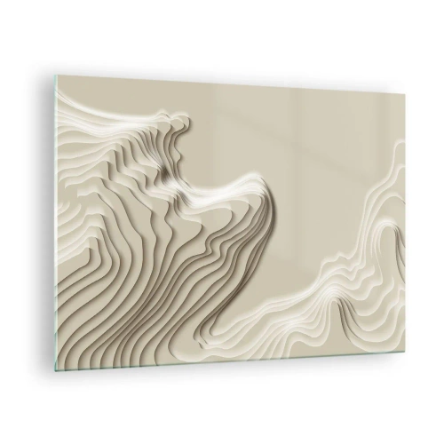 Glastavla - Bild på glas - Minimalistisk abstraktion med topografiska linjer mot en beige bakgrund. - 70x50cm - Konstens topografi - Modern väggdekoration för vardagsrum och sovrum ARTTOR