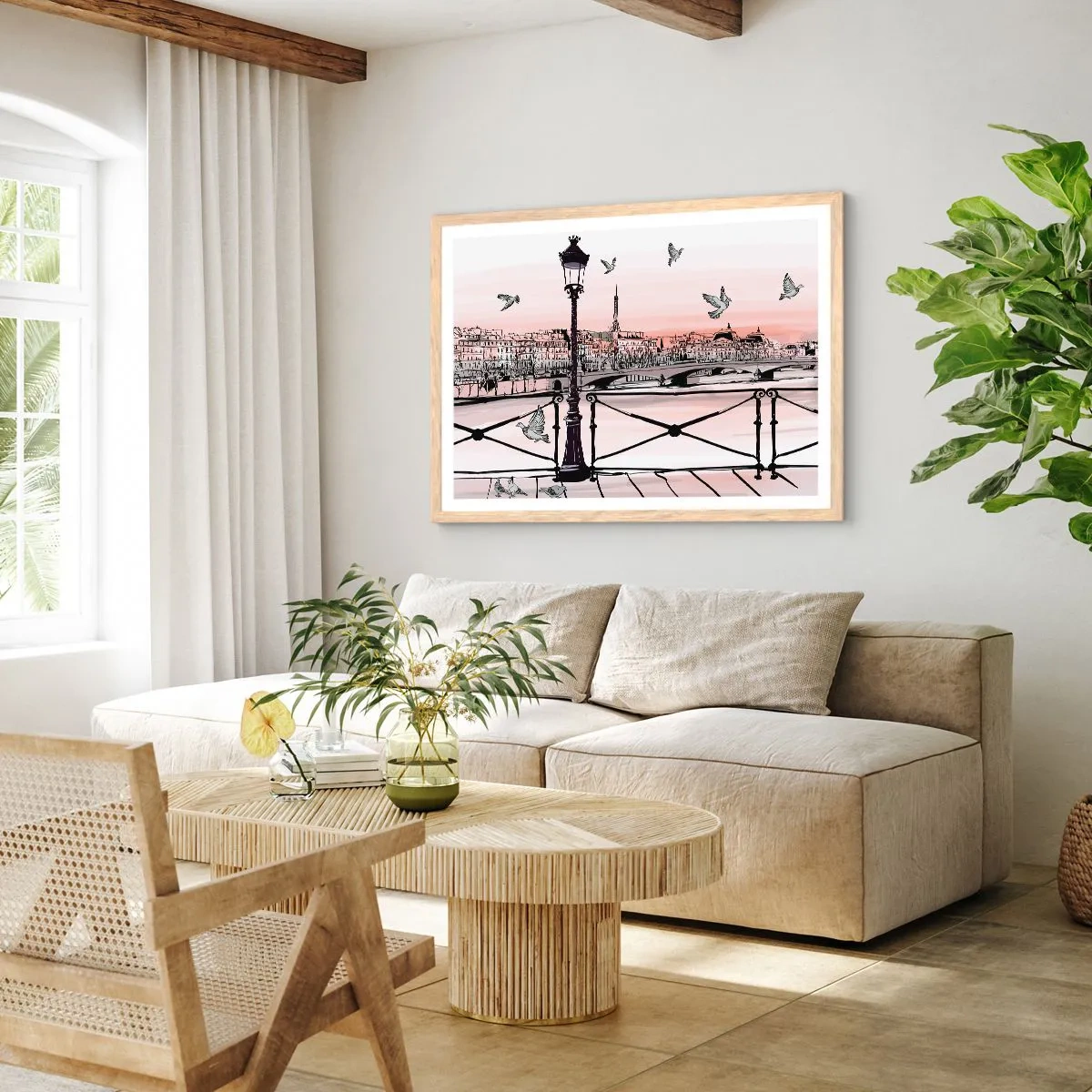 Affisch i ram av ljusek - Över Paris tak - 70x50 cm