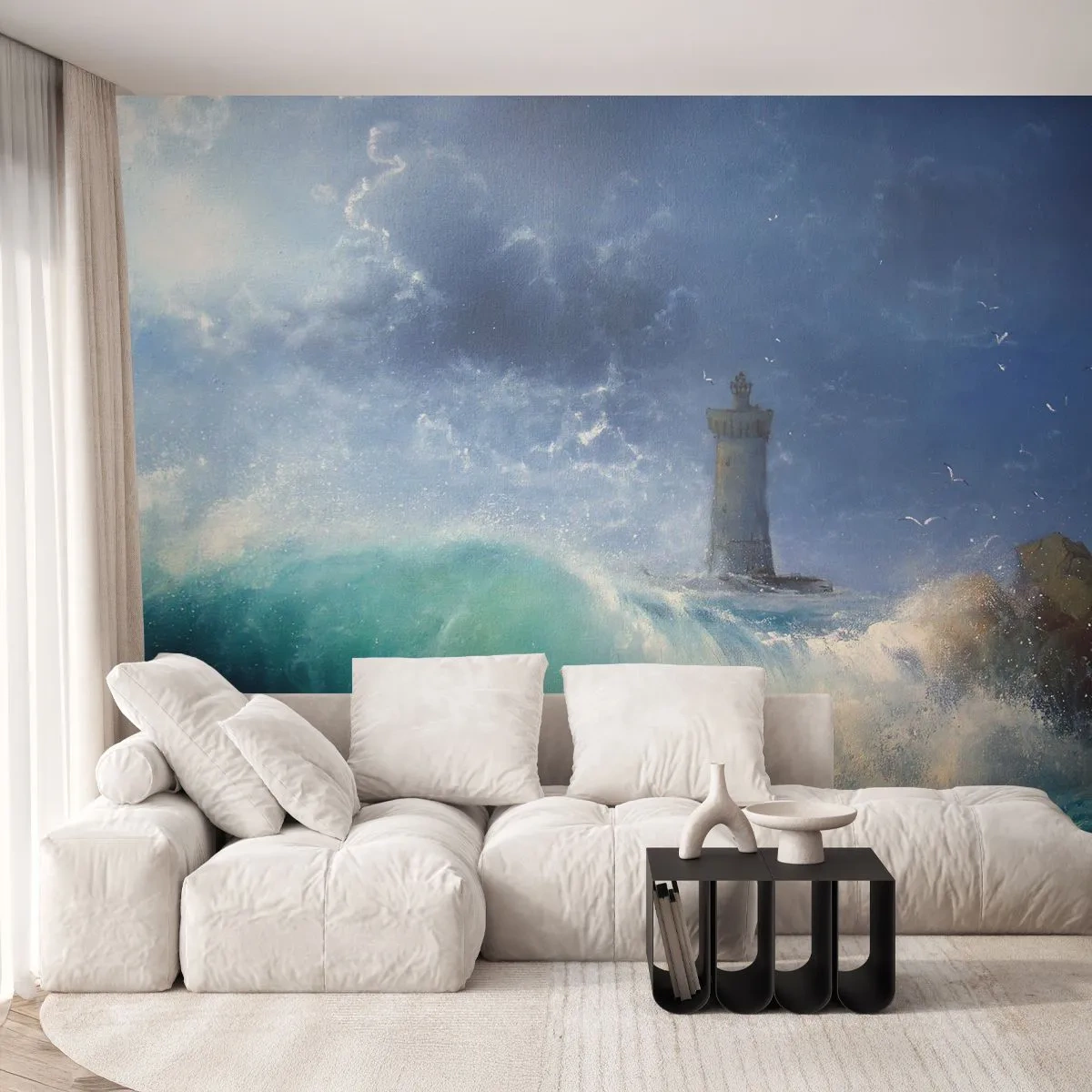 Självhäftande Fototapet Deluxe Sticker - På vakt mot elementen - Landskap, Fyr, Storm - 250x175 cm