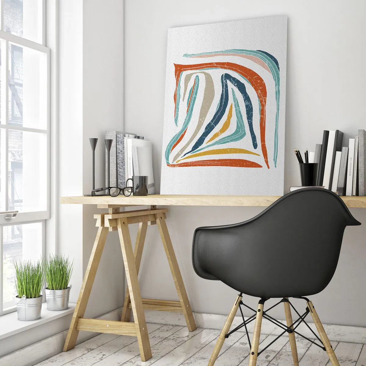 Glastavla - Bild på glas - Vänligt leende abstraktion - 50x70 cm