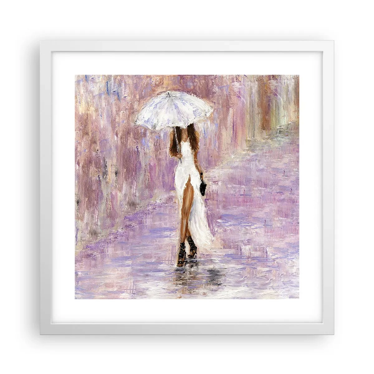 Affisch i vit ram - Under lila regn - 40x40 cm