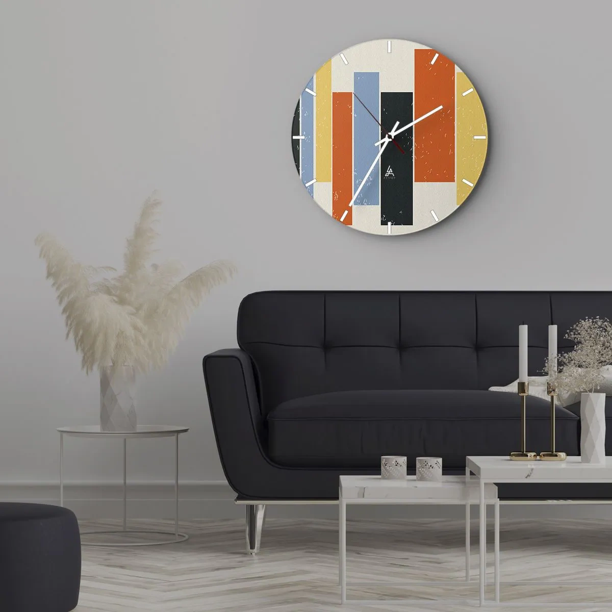 Väggklocka - Klocka på glas - Vertikala retroränder i varma färger - 30x30cm - Inspelning av musik - Modern väggdekoration för vardagsrum, kök och sovrum ARTTOR