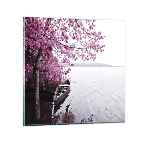 Glastavla - Bild på glas - I rosa tystnad - 70x70 cm