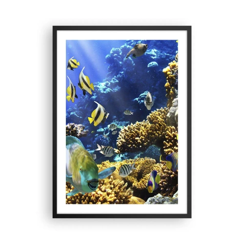 Affisch i svart ram - En undervattensvärld med färgglada fiskar och ett korallrev - 50x70cm - Hög trafik på sommarleden - Modern väggdekoration för vardagsrum och sovrum ARTTOR