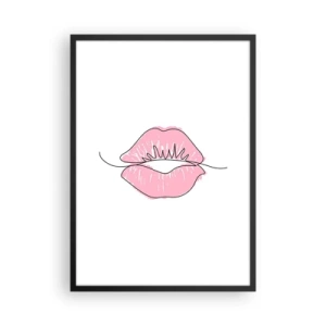 Affisch i svart ram - Minimalistisk illustration av rosa läppar på vit bakgrund - 50x70cm - Redo att kyssas? - Modern väggdekoration för vardagsrum och sovrum ARTTOR