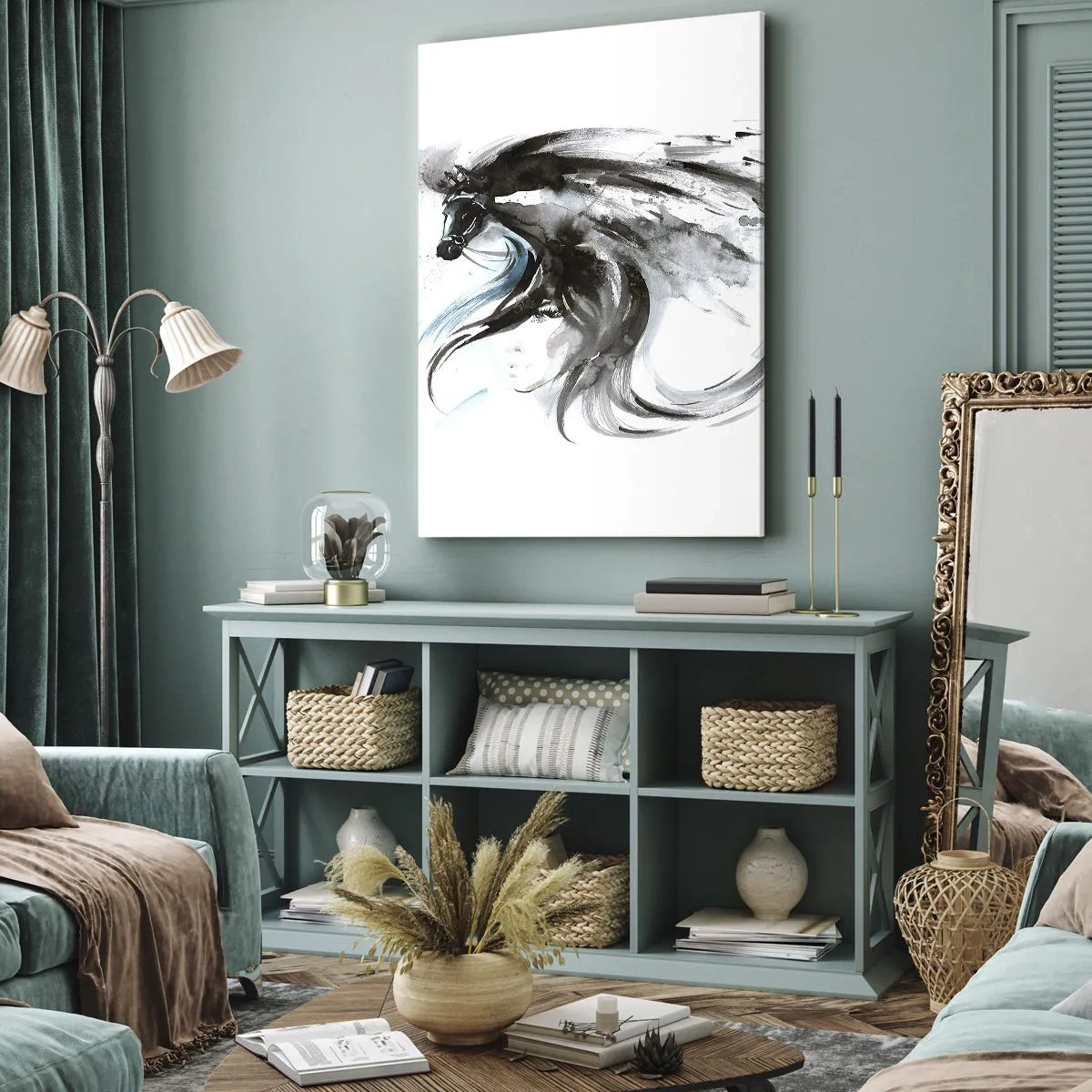 Canvastavla - Bild på duk - Svarta prinsens galopp - 45x80 cm