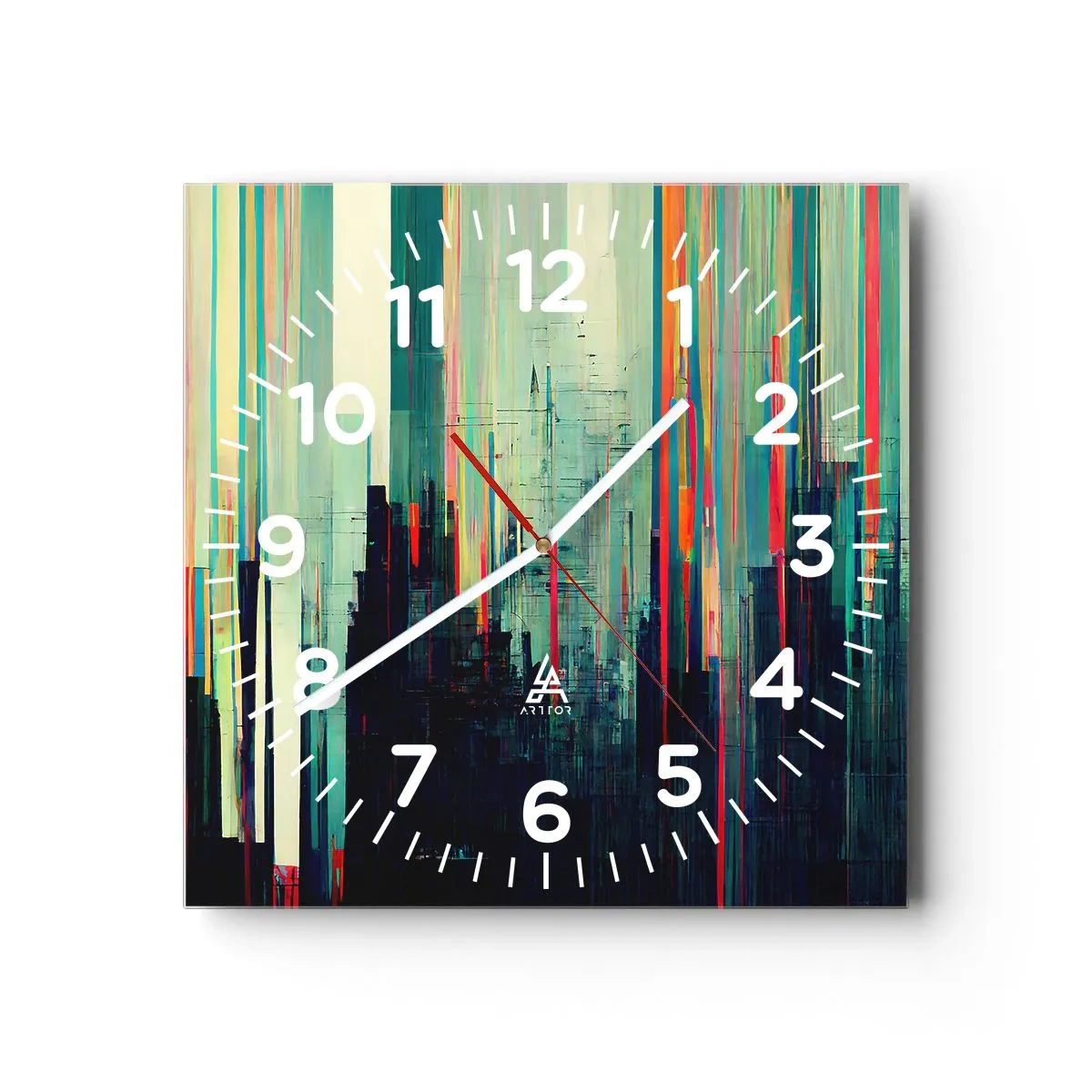 Väggklocka - Klocka på glas - Futuristisk stad - 40x40 cm