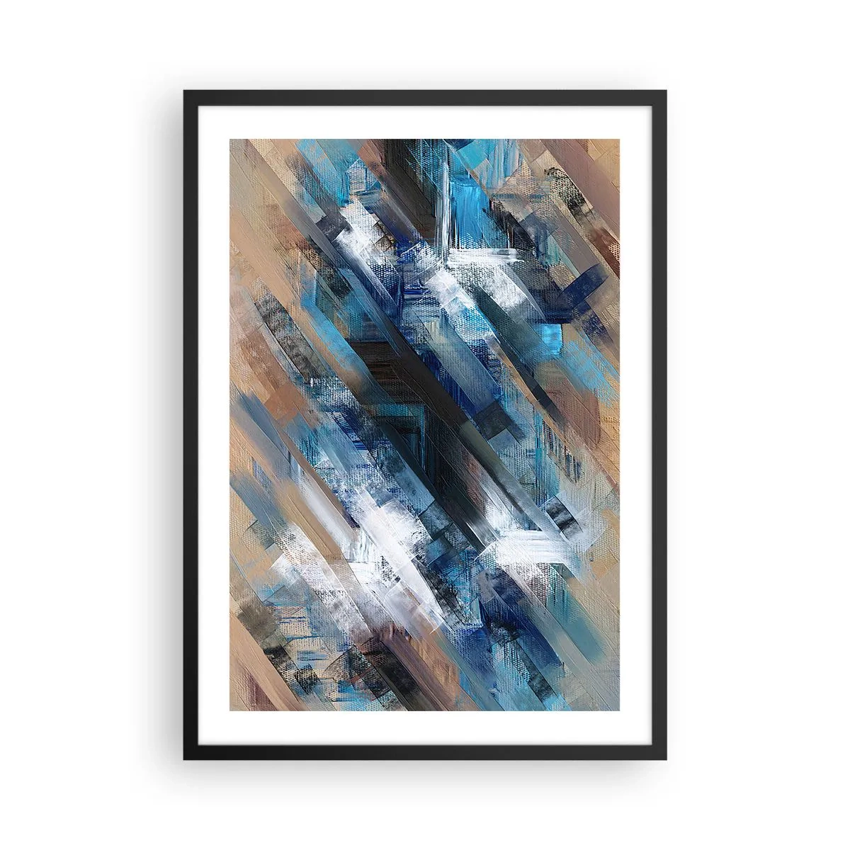 Affisch i svart ram - En abstrakt komposition med diagonala linjer i nyanser av blått. - 50x70cm - På en blå sluttning - Modern väggdekoration för vardagsrum och sovrum ARTTOR