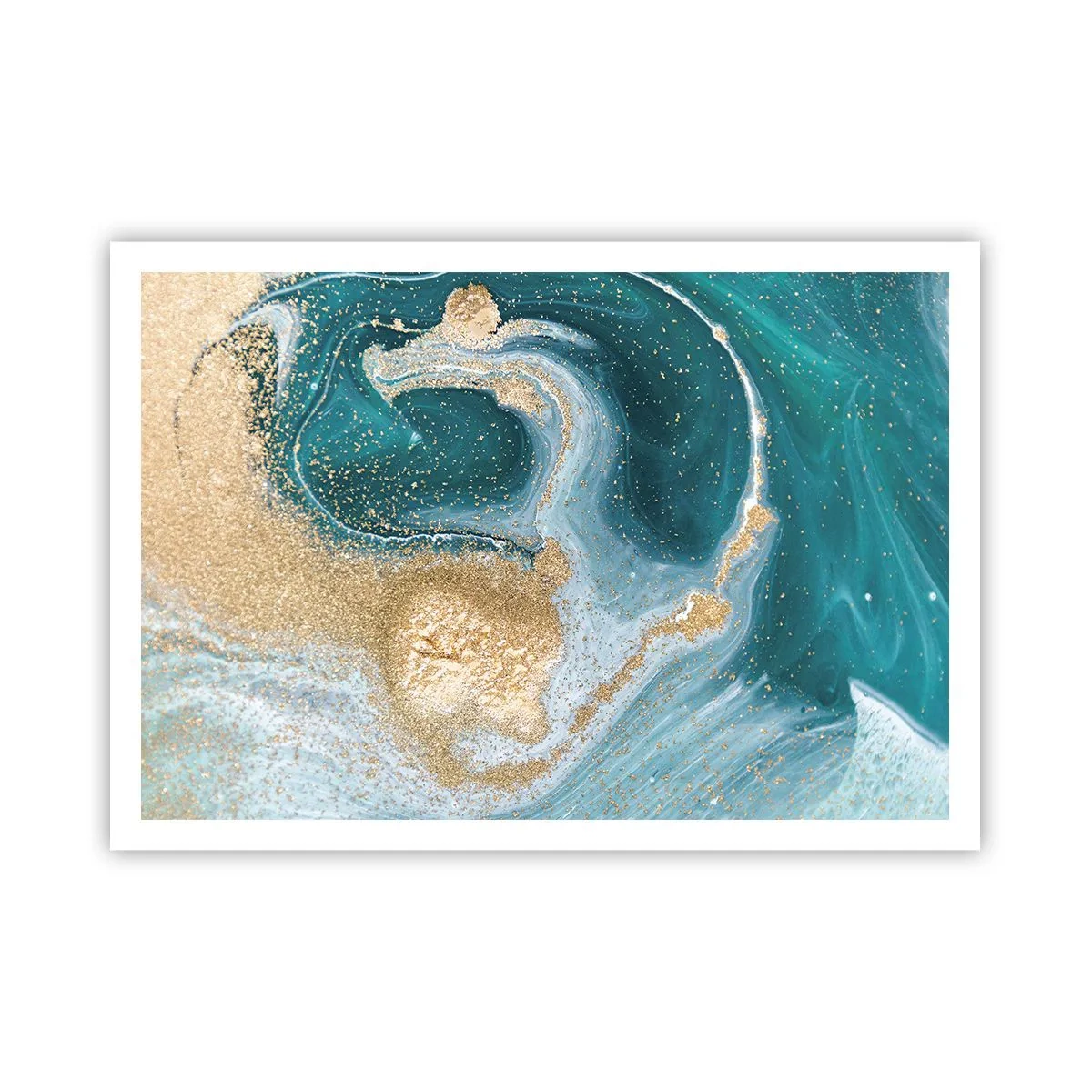 Affisch - Guld- och turkosvirvel - 100x70 cm