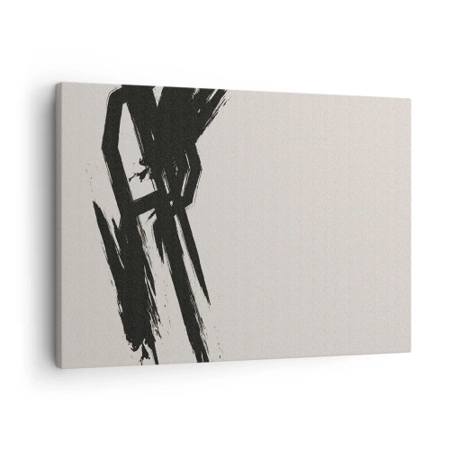 Canvastavla - Bild på duk - Dynamiska penseldrag i svart mot en ljus bakgrund - 70x50cm - En ostoppbar rörelse - Modern väggdekoration för vardagsrum och sovrum ARTTOR