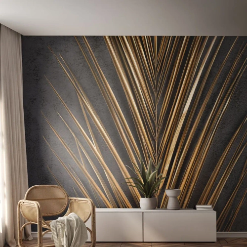 Fototapet Premium Canvas - Tropikens guld - Palmblad, Bit, Abstraktion - 300x210 cm