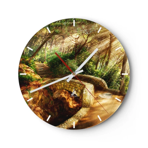Väggklocka - Klocka på glas - Från bron till sagoskogen - 40x40 cm