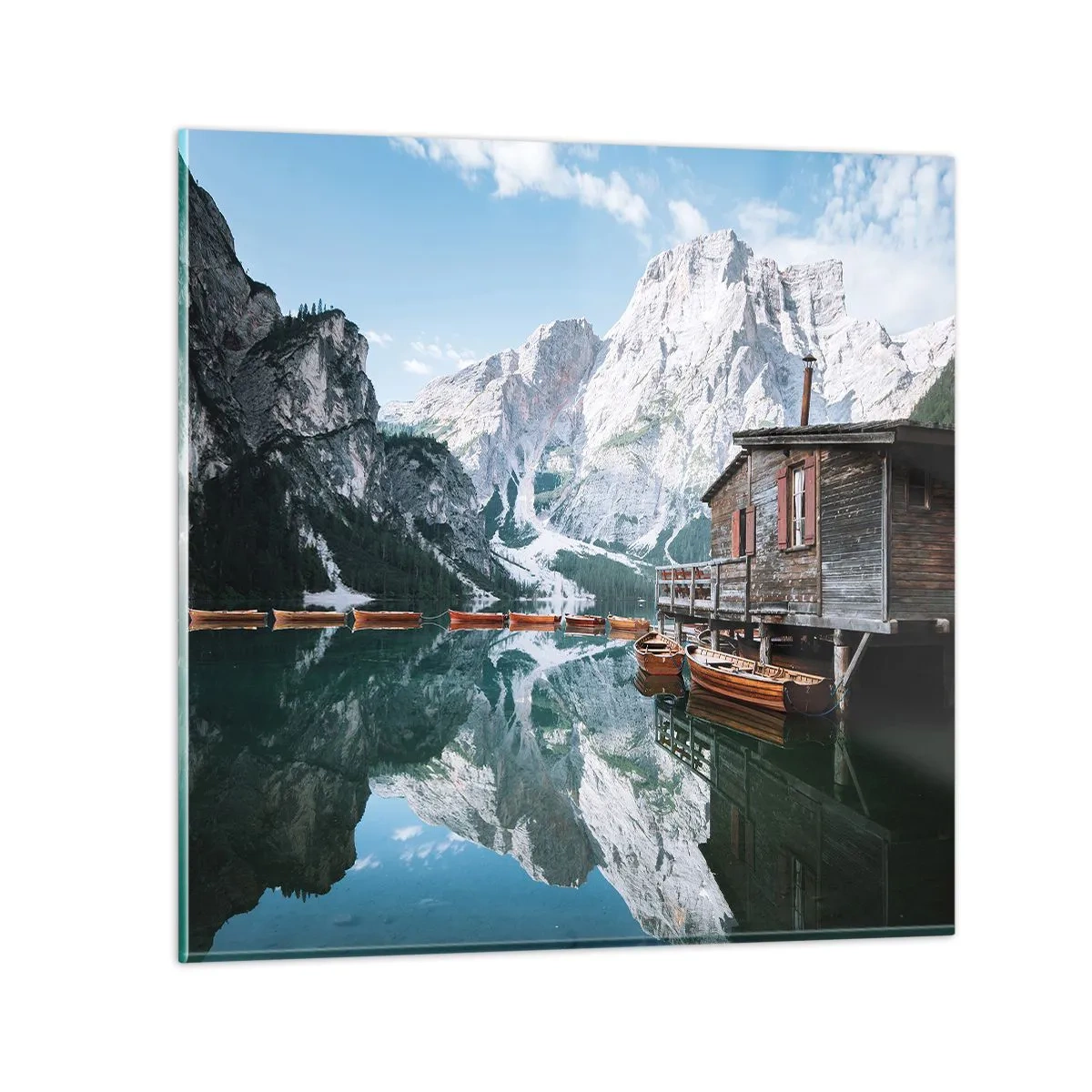 Glastavla - Bild på glas - Kristallklar fjällmorgon - 40x40 cm