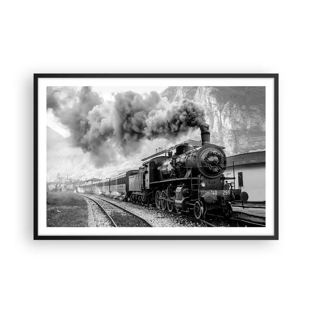 Affisch i svart ram - Det står ett lok på stationen... - 91x61 cm