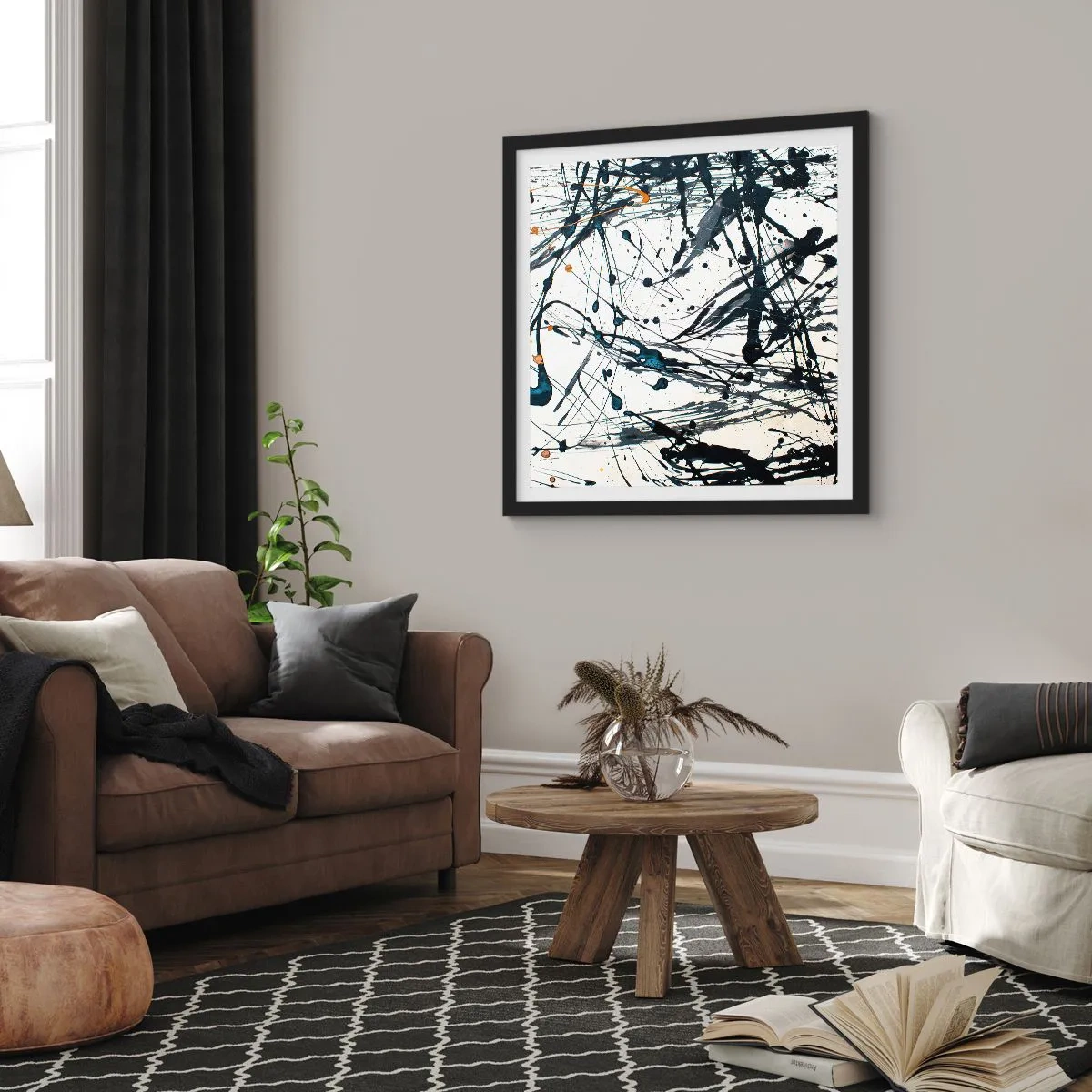 Affisch i svart ram - Med eller utan någon mening? - 40x40 cm